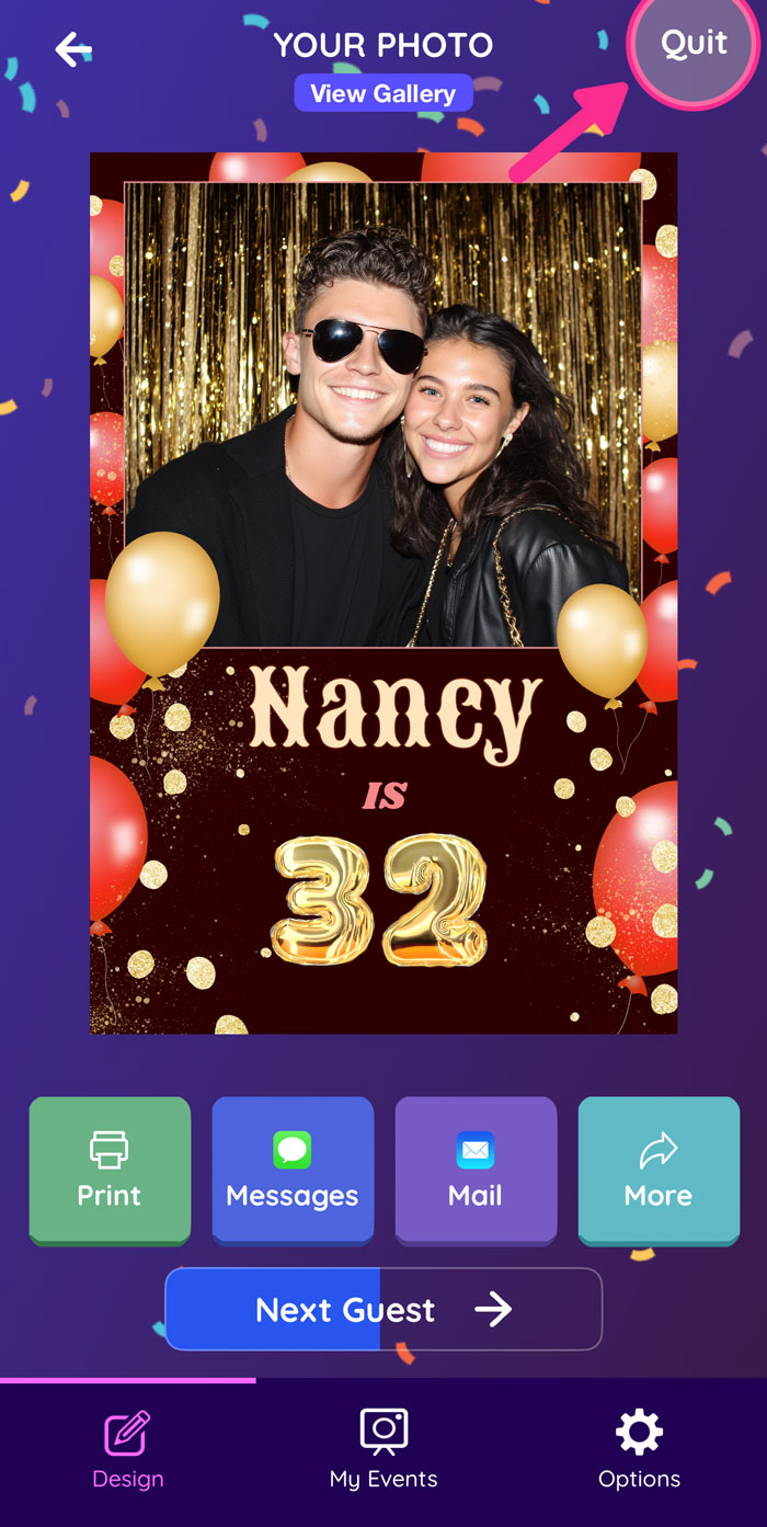 To end your session, press Quit